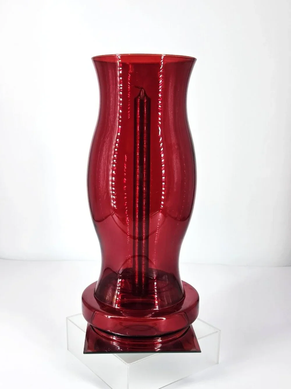 Fenton VTG 1980s Holiday Designs Ruby Red Glass 2 Piece Hurricane Candle Holder